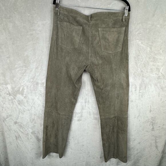 The Row Pants Womens 10 Green 100% Lambskin Suede Straight Pockets High Rise - Picture 7 of 15
